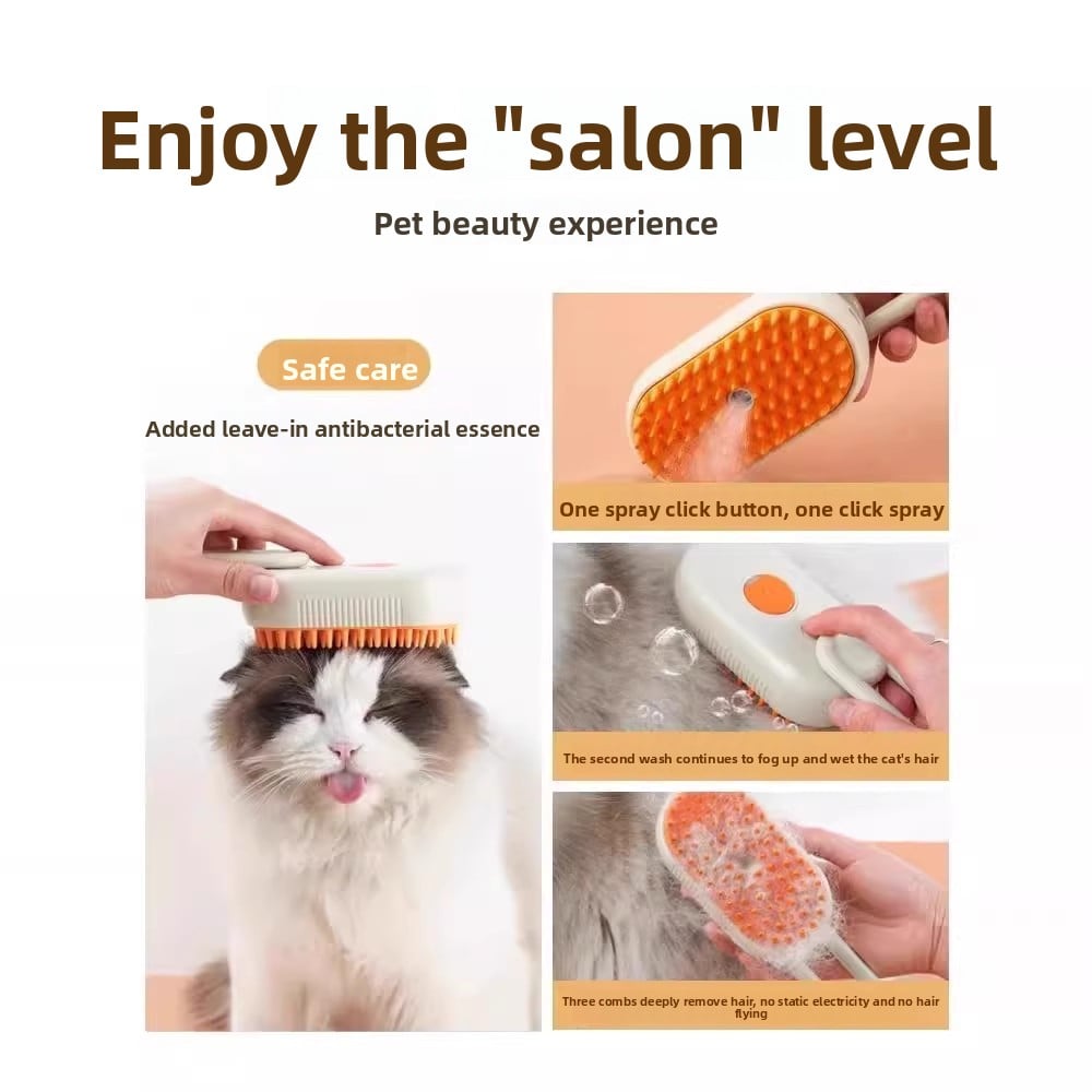 Cepillo Vaporizador 3 en 1 para Mascotas – Peina, Desenreda y Reduce la Caída del Pelo